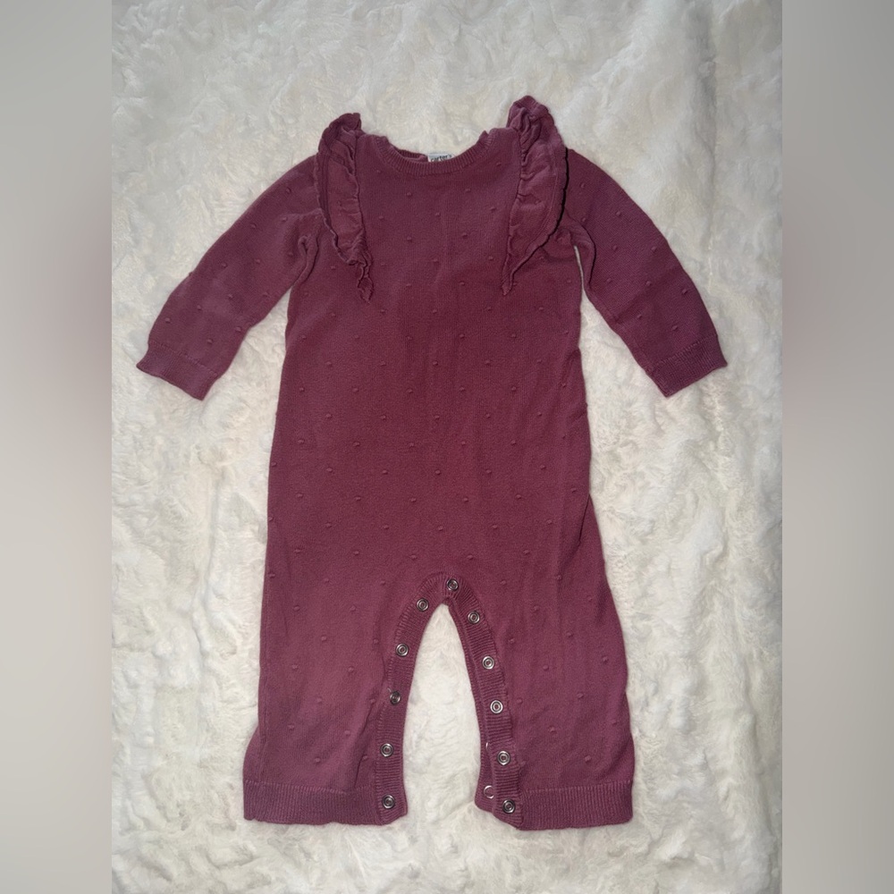 Carter's Plum Pink Ruffle Shoulder one piece, 12 mo.